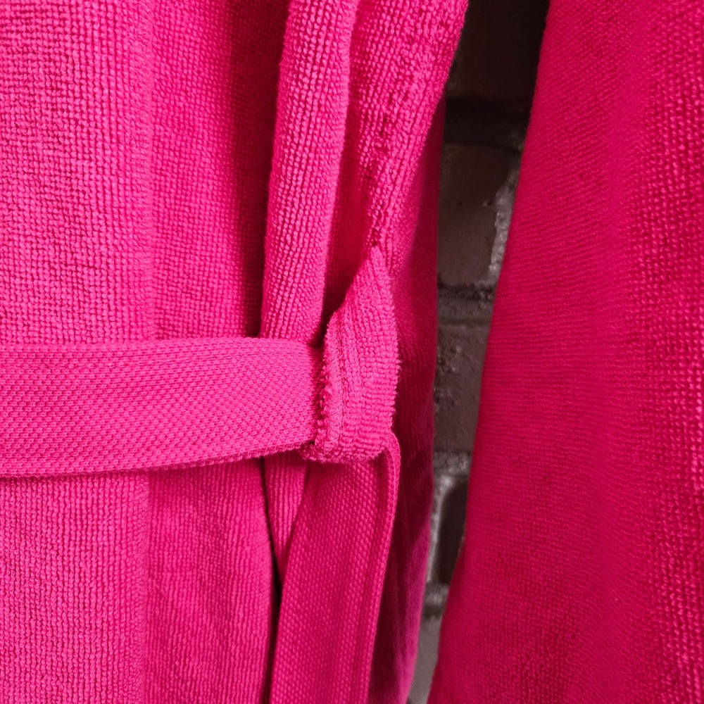 Lacoste Pink Cotton Terry Cloth Bathrobe Embroidered Logo Shawl Collar Robe - Picture 7 of 12